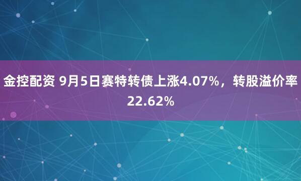 金控配资 9月5日赛特转债上涨4.07%，转股溢价率22.62%