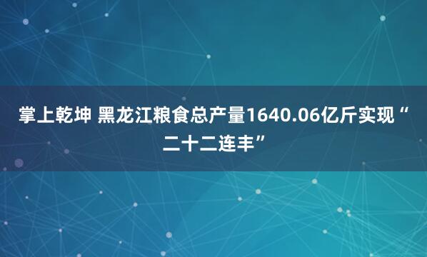 掌上乾坤 黑龙江粮食总产量1640.06亿斤实现“二十二连丰”